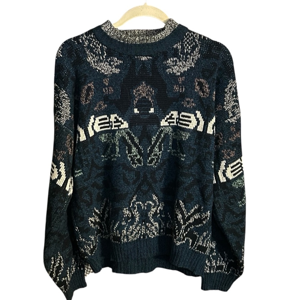 Vintage 90s Fluid Coogi Style Mens Size Med Ed Bassmaster Abstract Knit Sweater
